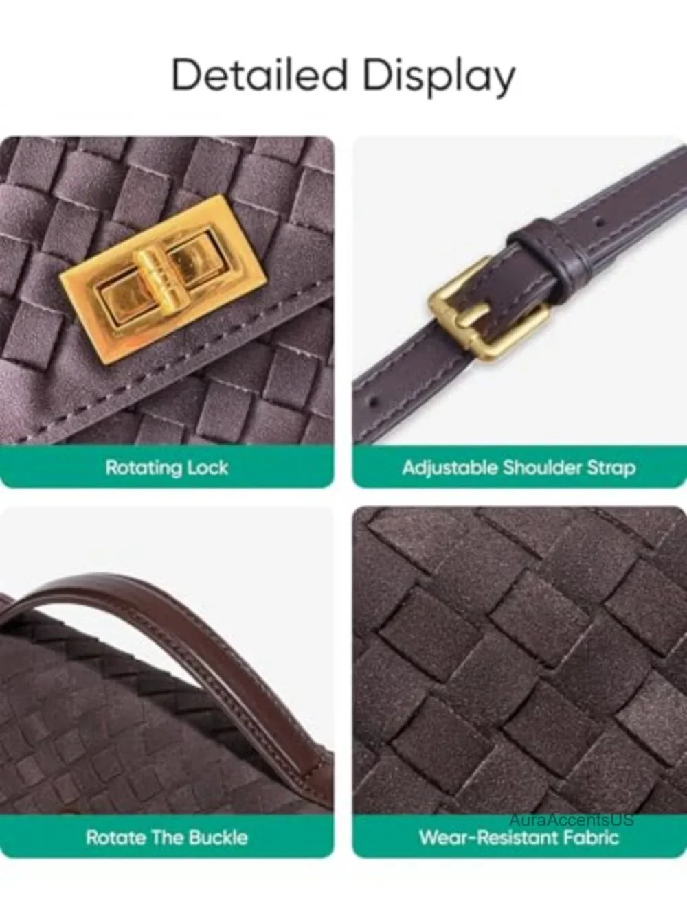 Woven Suede Handbag - Evening Shoulder Bag & Clutch Purse with Gold Lock